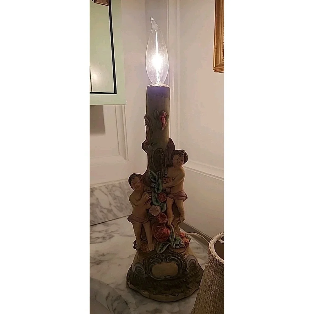 Vtg Capodimonte-style Cherub Candlestick Table Lamp Shade 17